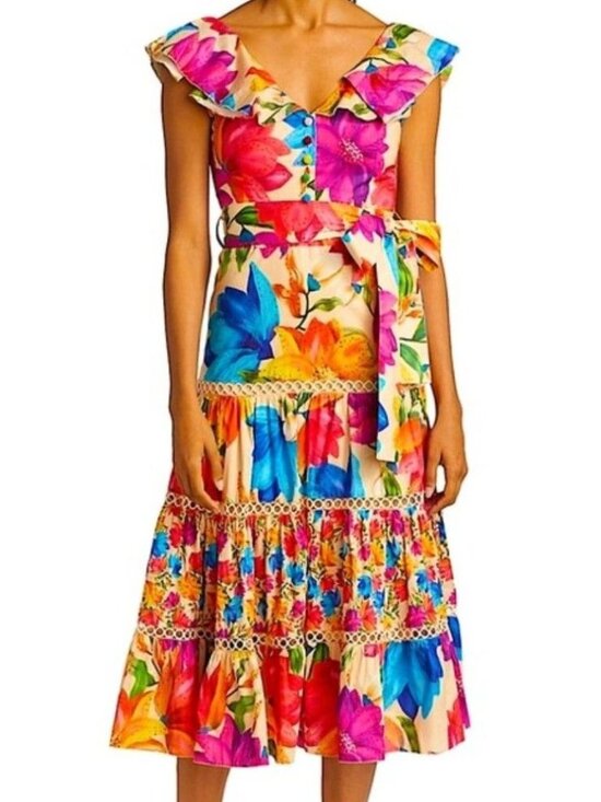 FARM Rio Dresses & Skirts - New Farm Rio Mary’s Garden Frilled Top Midi Dress Size XS Colorful Floral
